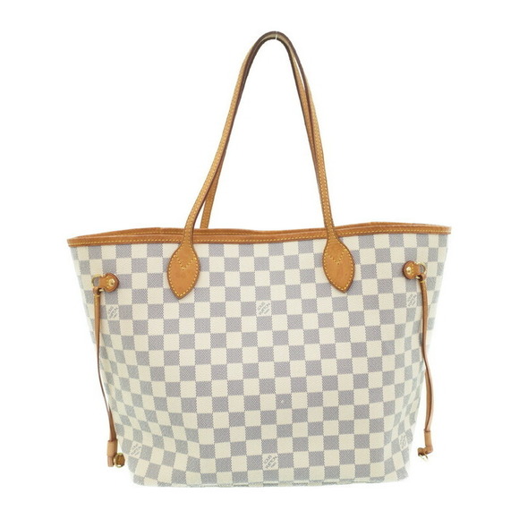 Louis Vuitton Neverfull MM White Azur Bag Tote Damier - Picture 1 of 8